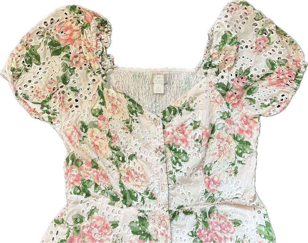 Rachel Parcell Pink Floral Eyelet Puff Sleeve Tiered Maxi Dress Cottagecore - Picture 3 of 14